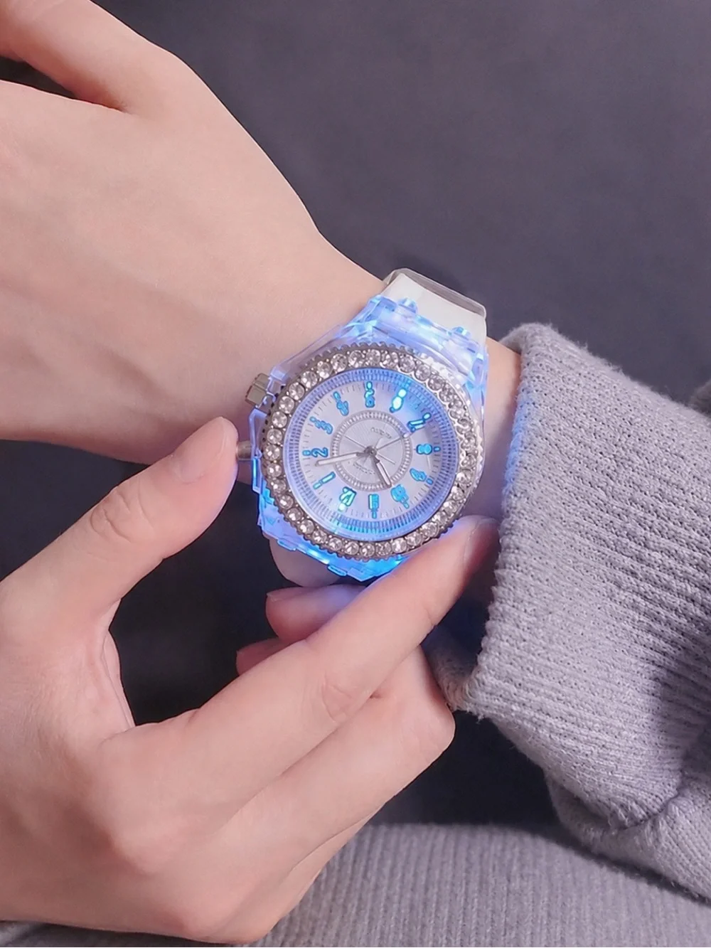 Iced Out LED Watch Blue Silicone Band Simulated Diamond Bustdown Insane Shine